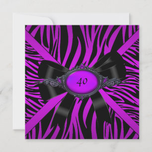 Zebra Birthday Party Magenta Purple Invitation
