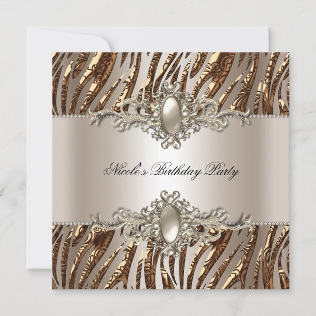 Zebra Birthday Party Pearl Cream Coffee Invitation (Front)