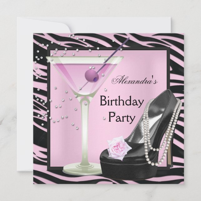 Zebra Birthday Party Pink Black Shoes Invitation (Front)