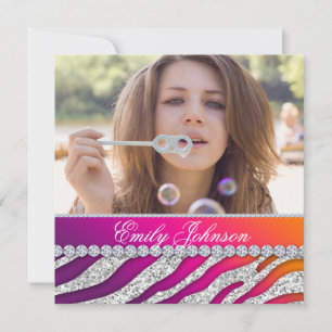 Zebra Birthday Party Pink Purple Orange Jewellery Invitation
