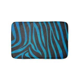 Zebra Black and Blue Print Bath Mat