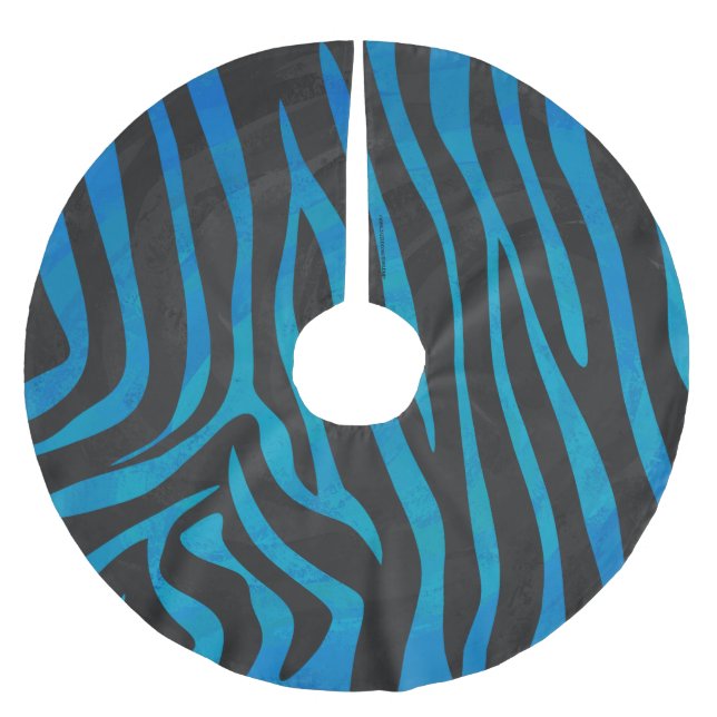 Zebra Black and Blue Print Brushed Polyester Tree Skirt (Front)
