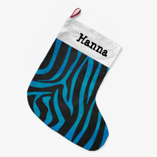 Zebra Black and Blue Print Large Christmas Stocking