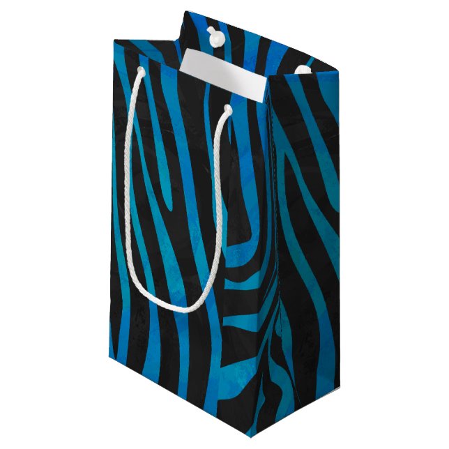 Zebra Black and Blue Print Small Gift Bag (Front Angled)