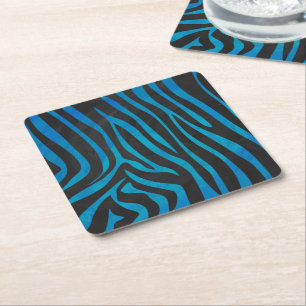 Zebra Black and Blue Print Square Paper Coaster
