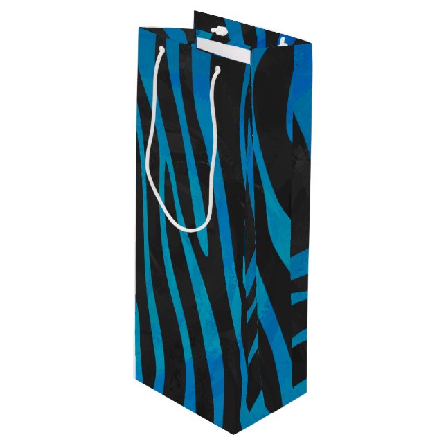 Zebra Black and Blue Print Wine Gift Bag (Front Angled)