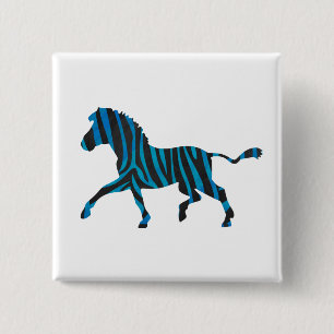 Zebra Black and Blue Silhouette 15 Cm Square Badge