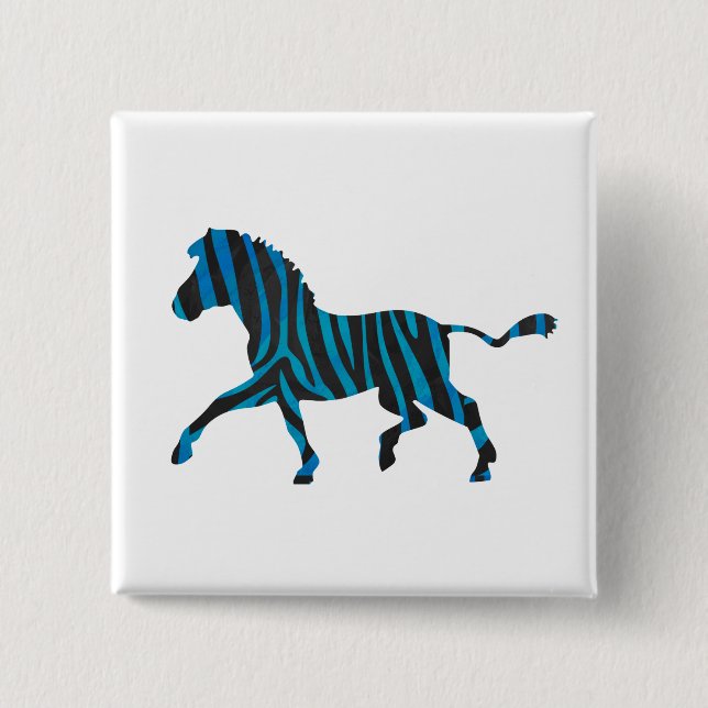 Zebra Black and Blue Silhouette 15 Cm Square Badge (Front)