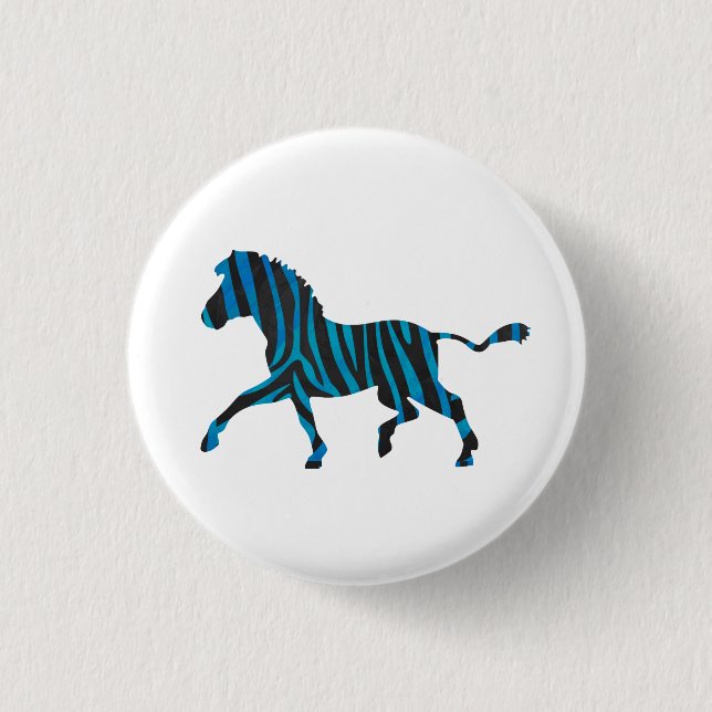 Zebra Black and Blue Silhouette 3 Cm Round Badge (Front)