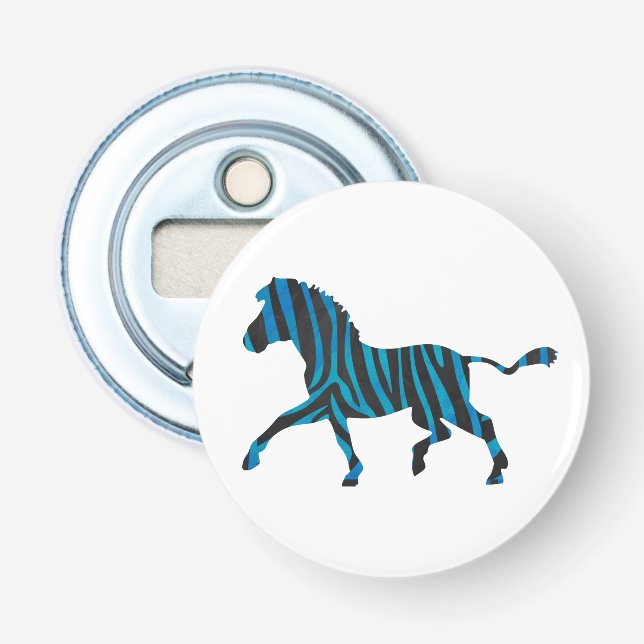 Zebra Black and Blue Silhouette Bottle Opener (Front)