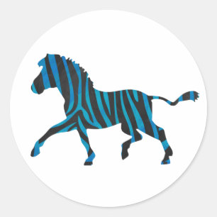 Zebra Black and Blue Silhouette Classic Round Sticker
