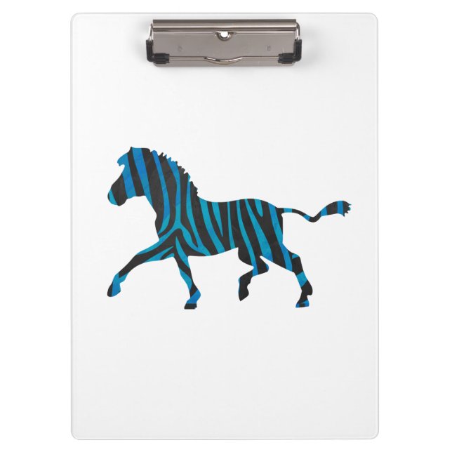 Zebra Black and Blue Silhouette Clipboard (Front)
