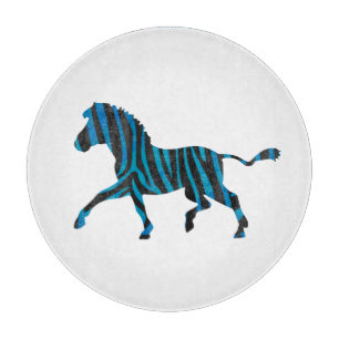 Zebra Black and Blue Silhouette Cutting Board