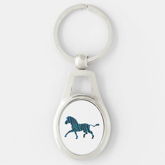 Zebra Black and Blue Silhouette Key Ring (Front)