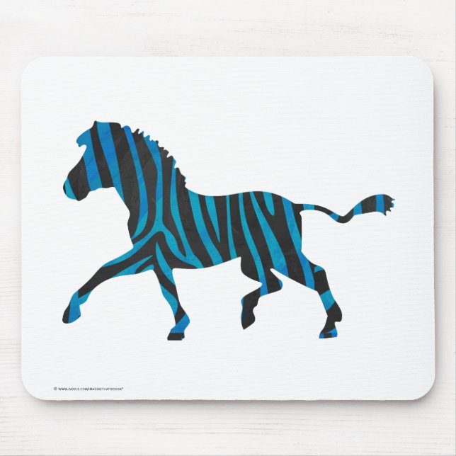 Zebra Black and Blue Silhouette Mouse Mat (Front)