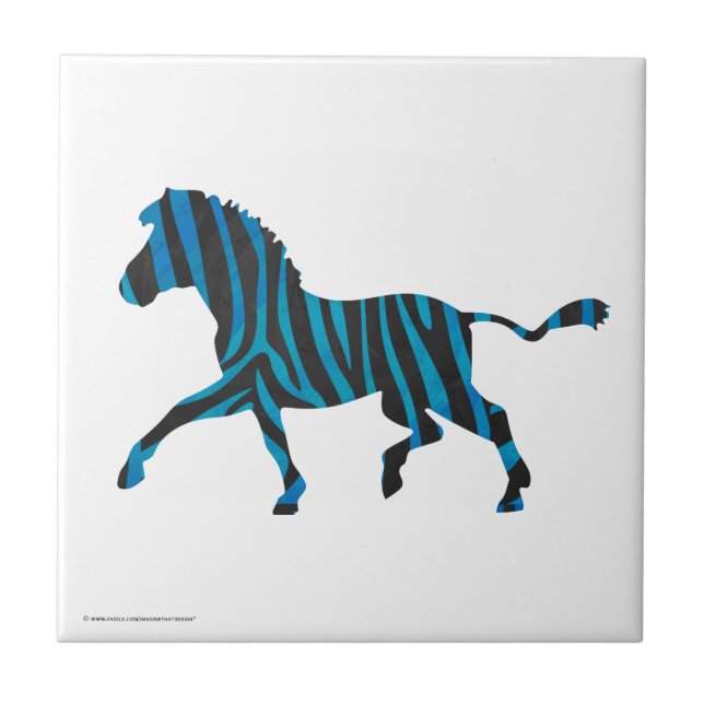 Zebra Black and Blue Silhouette Tile (Front)