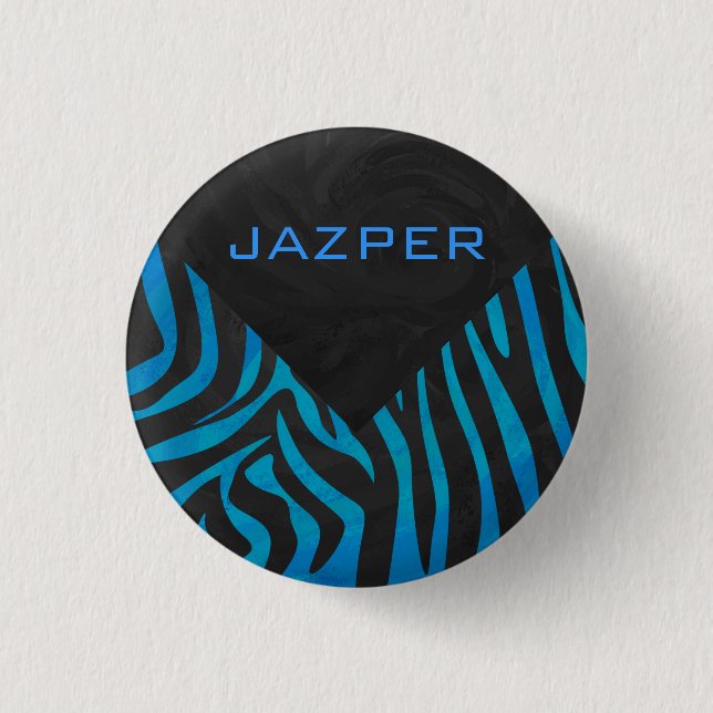 Zebra Black and Blue with Monogram 3 Cm Round Badge (Front)
