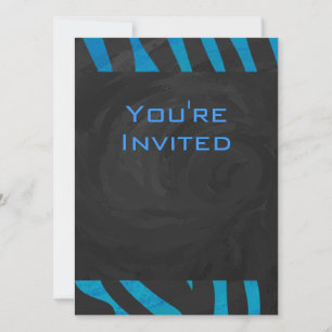 Zebra Black and Blue with Monogram Invitation