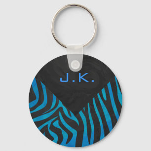 Zebra Black and Blue with Monogram Key Ring