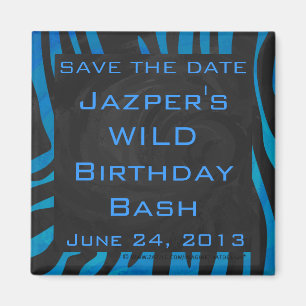 Zebra Black and Blue with Monogram Magnet