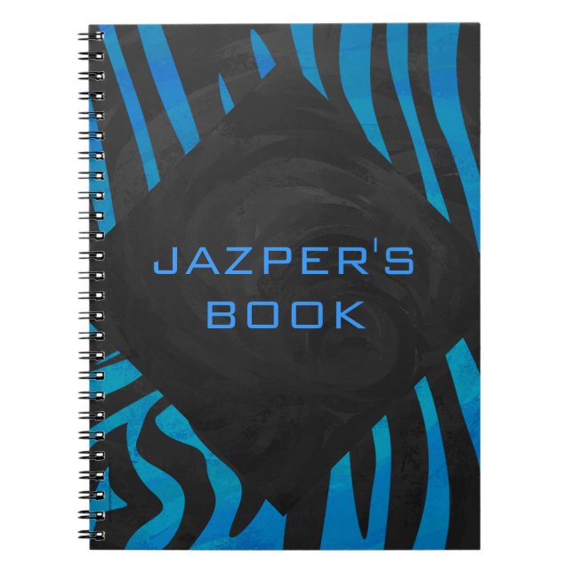 Zebra Black and Blue with Monogram Notebook (Front)