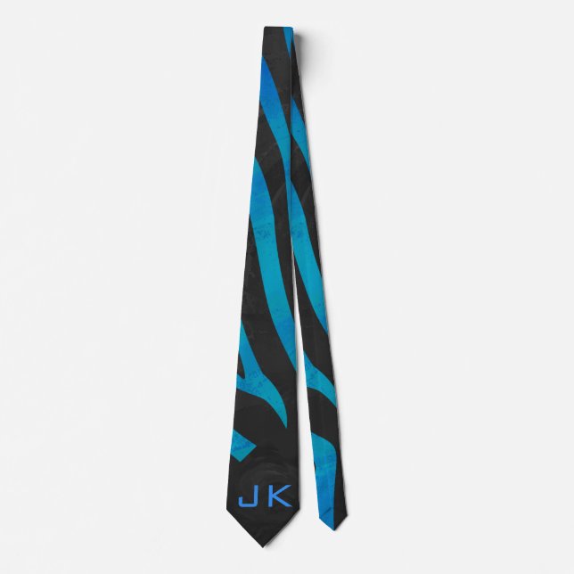 Zebra Black and Blue with Monogram Tie (Front)
