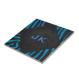 Zebra Black and Blue with Monogram Tile