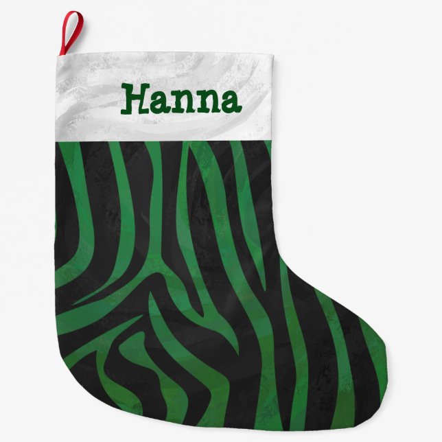 Zebra Black and Green Large Christmas Stocking (Front)