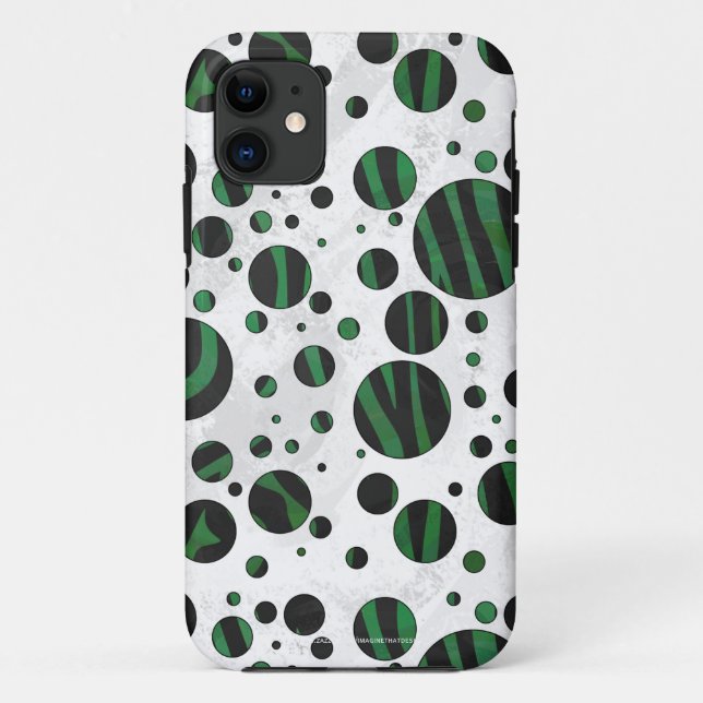 Zebra Black and Green Polka Dot Case-Mate iPhone Case (Back)