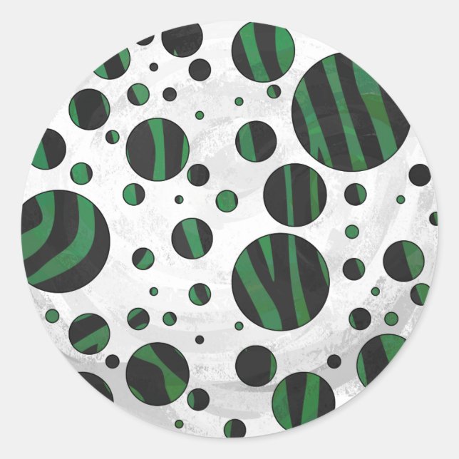 Zebra Black and Green Polka Dot Classic Round Sticker (Front)