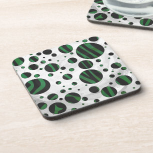 Zebra Black and Green Polka Dot Coaster