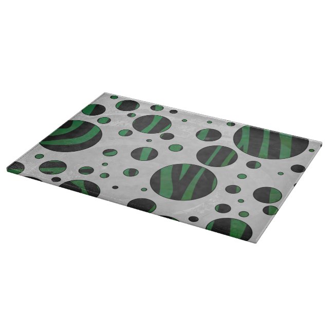 Zebra Black and Green Polka Dot Cutting Board (Corner)
