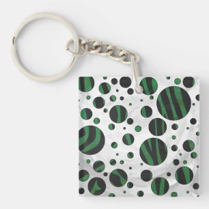 Zebra Black and Green Polka Dot Key Ring