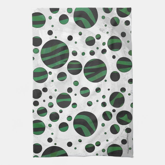 Zebra Black and Green Polka Dot Tea Towel (Vertical)