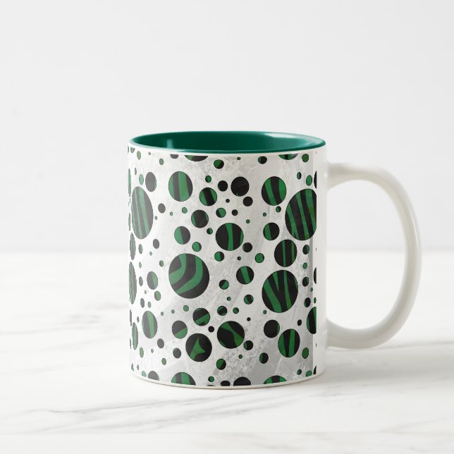 Zebra Black and Green Polka Dot Two-Tone Coffee Mug (Right)