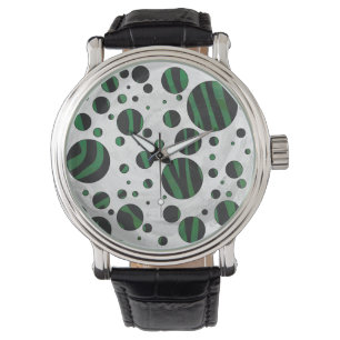 Zebra Black and Green Polka Dot Watch