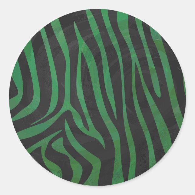 Zebra Black and Green Print Classic Round Sticker (Front)