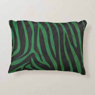 Zebra Black and Green Print Decorative Cushion