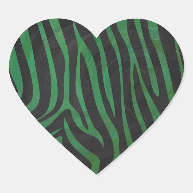 Zebra Black and Green Print Heart Sticker (Front)