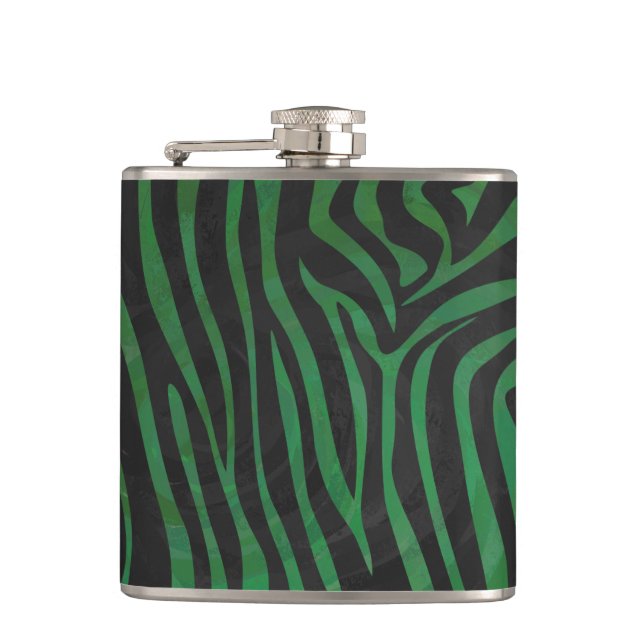 Zebra Black and Green Print Hip Flask (Front)