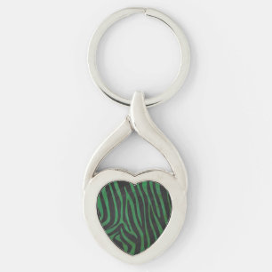 Zebra Black and Green Print Key Ring