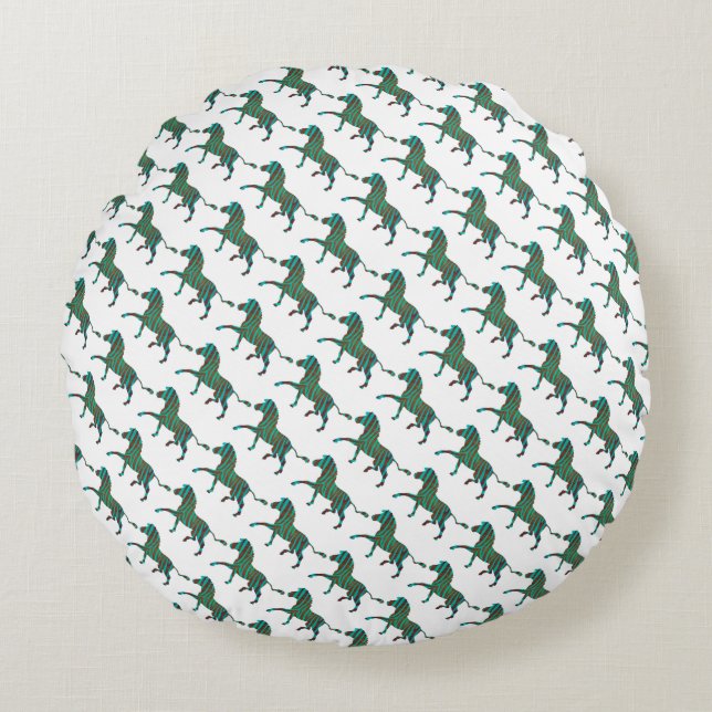 Zebra Black and Green Print Round Cushion (Front)