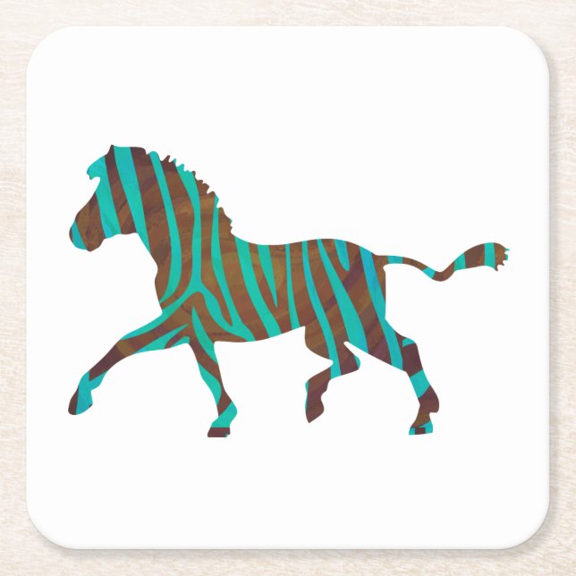 Zebra Black and Green Print Square Paper Coaster (Front)