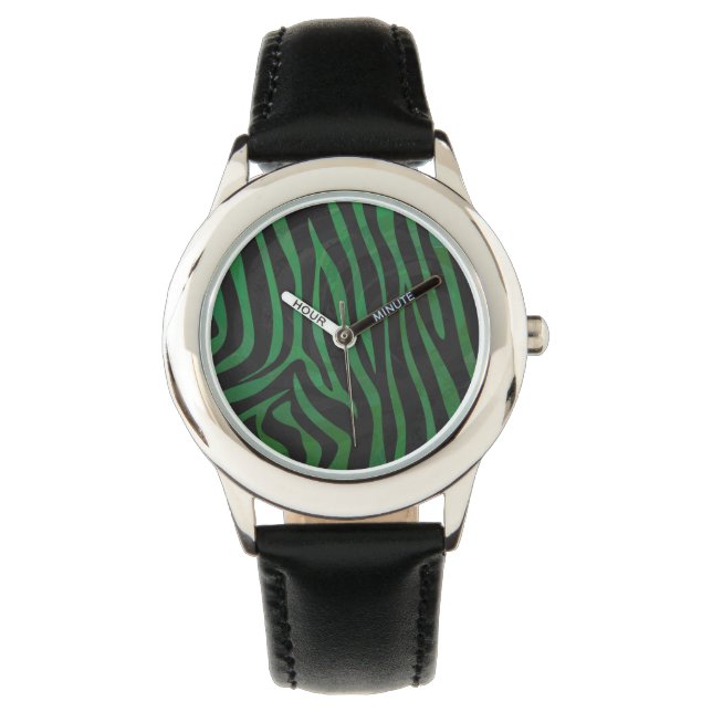 Zebra Black and Green Print Watch (Front)