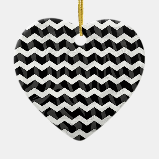 Zebra Black and Grey Chevron Ceramic Tree Decoration (Front)