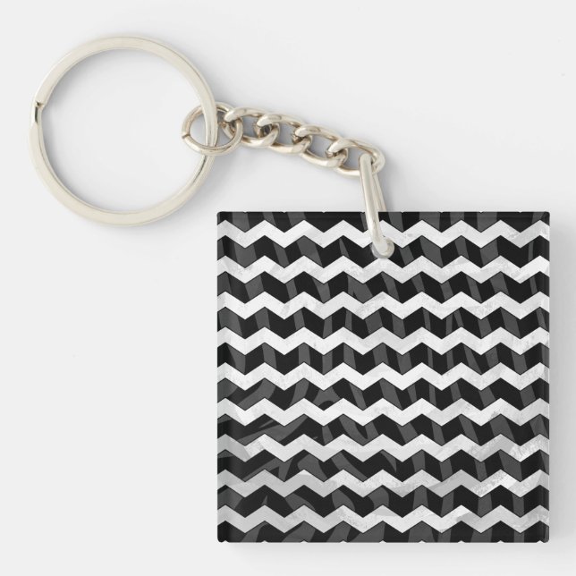 Zebra Black and Grey Chevron Key Ring (Front)