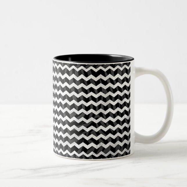 Zebra Black and Grey Chevron Two-Tone Coffee Mug (Right)