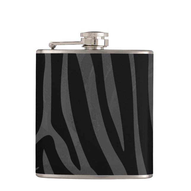 Zebra Black and Grey Print Hip Flask (Front)