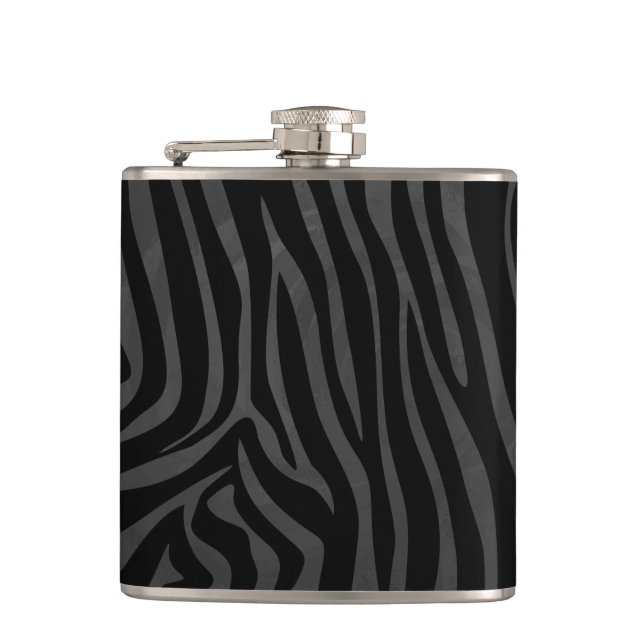 Zebra Black and Grey Print Hip Flask (Front)