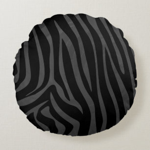 Zebra Black and Grey Print Round Cushion